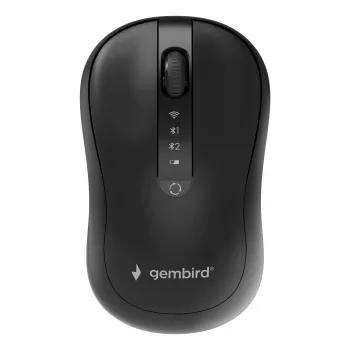 Gembird MUSW2-4B-01 Rato sem fios dual-mode (2,4 GHz + Bluetooth 5.0) com sensor ótico 1600 DPI, 4 botões, ambidestro, preto
