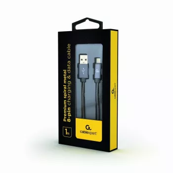 Cabo Gembird USB-A para Lightning, espiral metálico premium, 1m, cinzento metálico