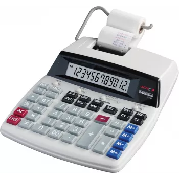 GENIE D69 PLUS calculadora de secretária com fita, LCD de 12 dígitos, impressão a 2 cores, AC/pilha