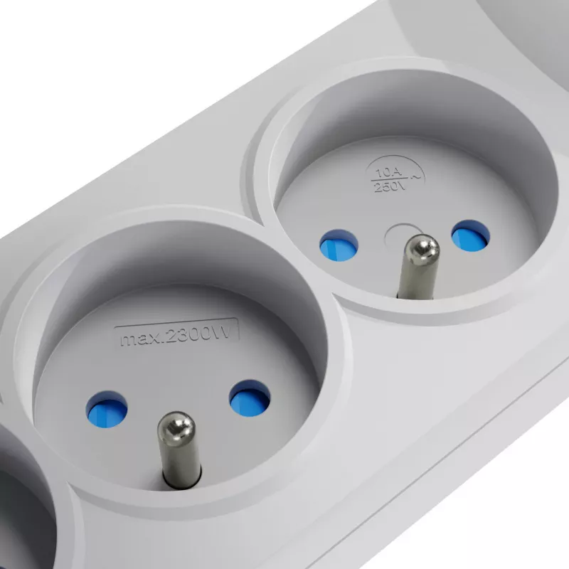 Régua de tomadas com proteção contra sobretensões GETFORT 5 tomadas, cabo de 3 m, cinzento