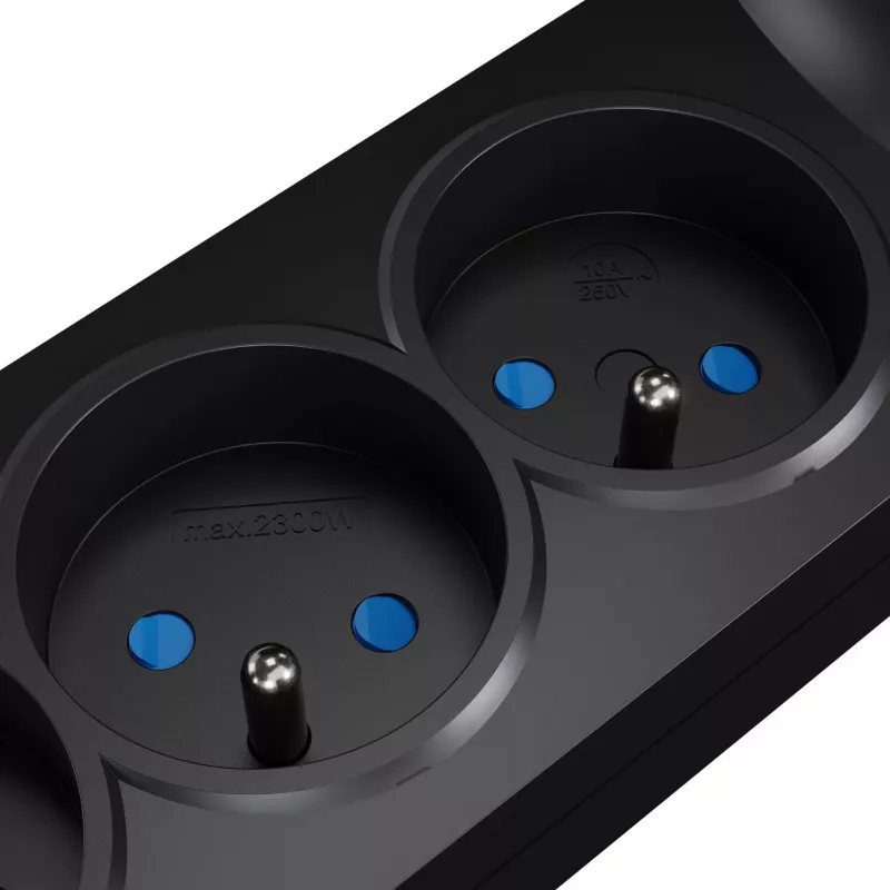 GETFORT 5P-3M-B régua de tomadas com proteção contra sobretensões, 5 tomadas AC, cabo de 3 m, preto