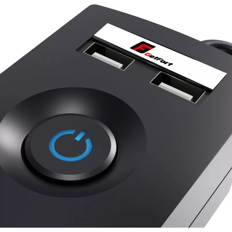 Régua de tomadas com proteção contra sobretensões GETFORT 5P-1.5M-B-USB, 5 tomadas, 2 USB, 1,5 m, preto