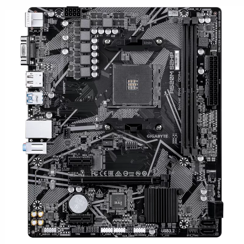 Placa-mãe GIGABYTE A520M S2HP AM4 Micro-ATX, DDR4, HDMI, D-Sub, DisplayPort, M.2, LAN Gigabit