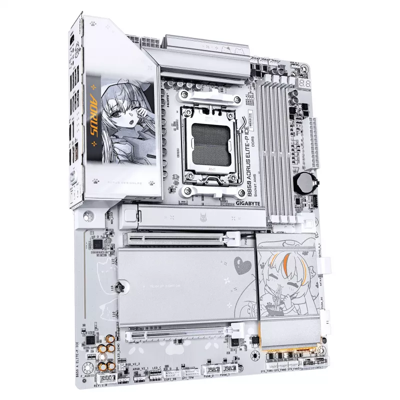 GIGABYTE B850 AORUS ELITE-P ICE AM5 ATX placa-mãe, 4xDDR5, 4x M.2, HDMI, 5GbE, Wi-Fi 7, branca