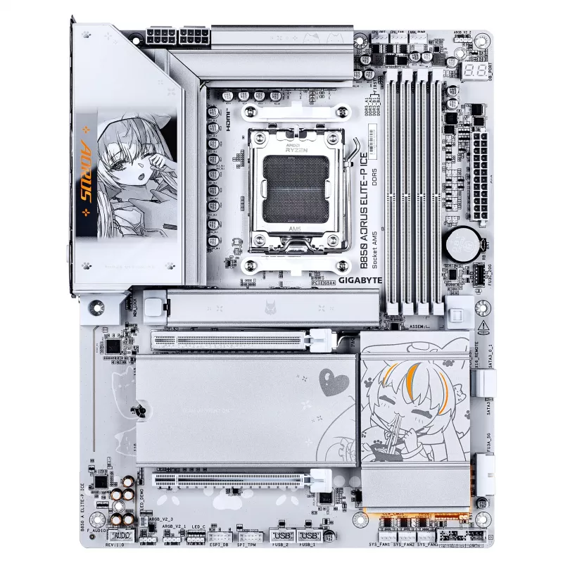 GIGABYTE B850 AORUS ELITE-P ICE AM5 ATX placa-mãe, 4xDDR5, 4x M.2, HDMI, 5GbE, Wi-Fi 7, branca