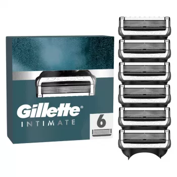 Gillette Intimate Lâminas de barbear recarga, 6 lâminas, Preto, Barbear de pelos íntimos masculinos