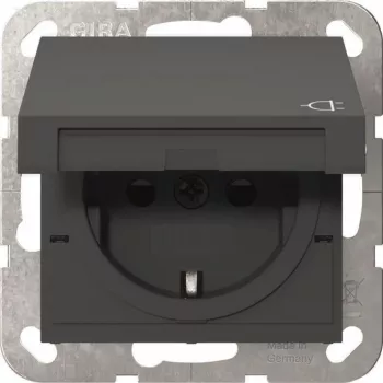 Tomada SCHUKO Gira 441428 com tampa basculante e Safety Plus, System 55, antracite