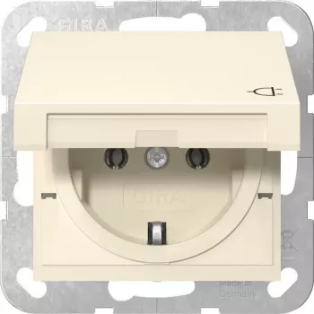 Tomada SCHUKO Gira 445401 com tampa basculante, System 55, branco creme brilhante