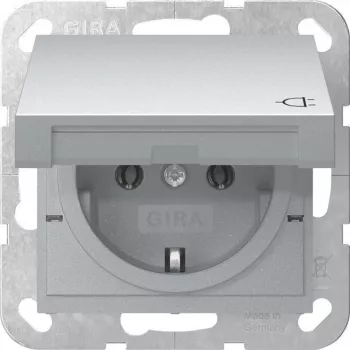 GIRA 445426 tomada SCHUKO System 55 encastrar alumínio com tampa basculante, 16 A, 250 V, IP44