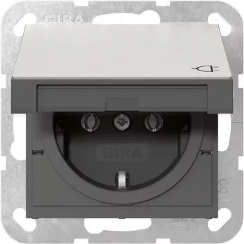Gira 4454600 tomada SCHUKO com tampa basculante, System 55, aço inoxidável