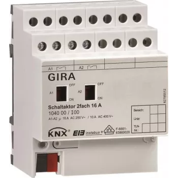 Atuador de comutação GIRA KNX 2 canais 16A calha DIN 104000