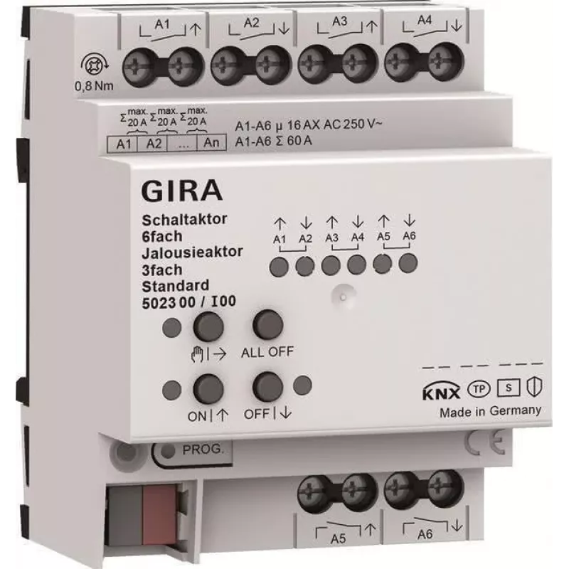 Atuador de comutação e estore Gira 6f/3f 16 A 502300