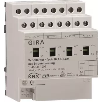 Atuador de comutação GIRA 4 vias calha DIN KNX/EIB 16A carga C 104500