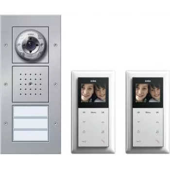 Conjunto completo de videoporteiro com fios GIRA para casa de 2 famílias, alumínio