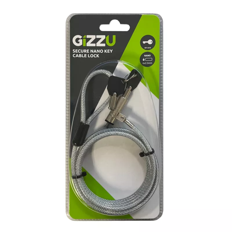 GIZZU Cabo de segurança Nano Key Lock 1,8 m com chave - Preto
