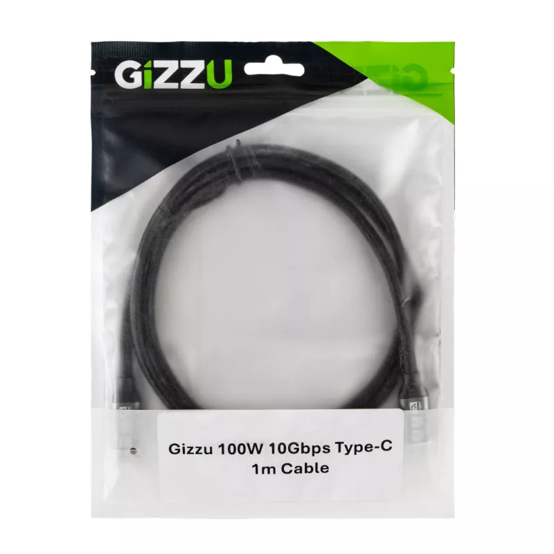 Cabo GIZZU USB-C para USB-C 100W 10Gbps 1m Preto