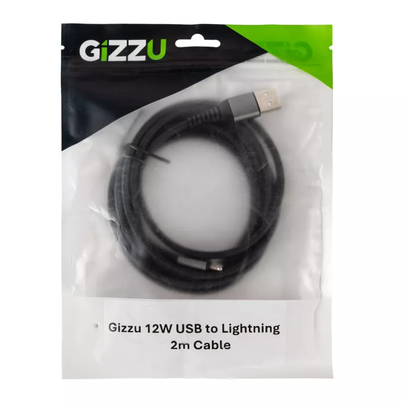 Cabo GIZZU USB para Lightning 12W 2 m – carregamento rápido e sincronização com certificação MFi