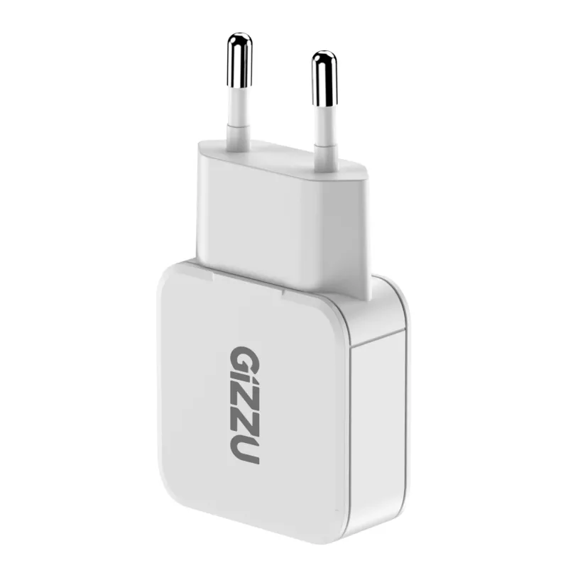 Carregador de parede Gizzu 2 portas 30W GaN USB-C PD + USB-A QC branco
