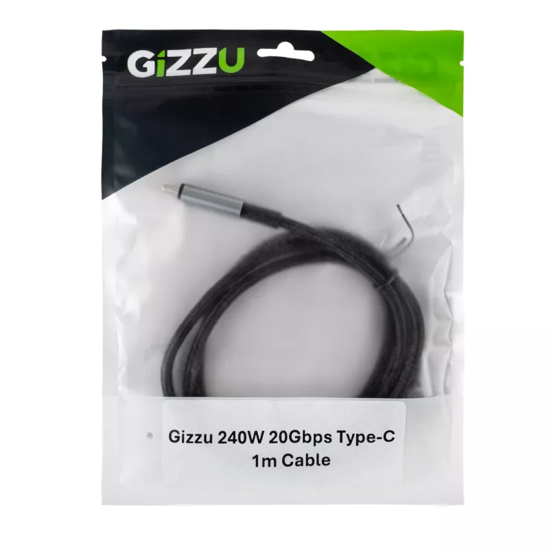 Cabo USB-C para USB-C GIZZU 240W 20Gbps 2m preto