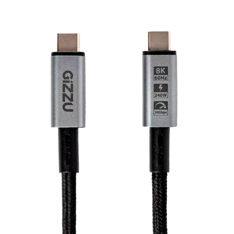 Cabo USB-C para USB-C GIZZU 240W 20Gbps 2m preto