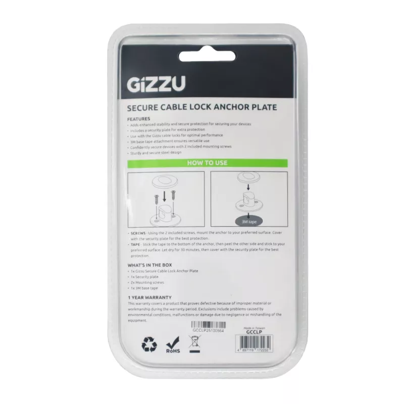 GIZZU Placa de segurança para portátil - Âncora de segurança universal para fechaduras Kensington, adesiva, liga de zinco, prateado