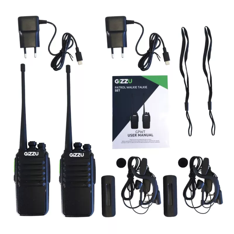 Conjunto de Walkie Talkies Gizzu Patrol PMR446 8 canais com VOX, Scan, Lanterna – Preto/Laranja (pack de 2)