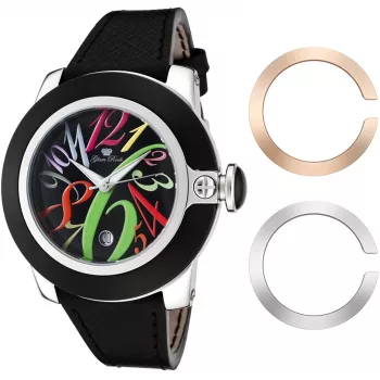 Relógio de senhora GLAM ROCK GR32018 Miami Collection 44mm quartzo suíço aço inoxidável pele preta