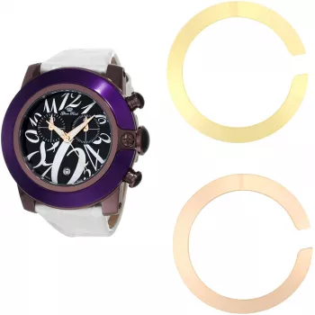 GLAM ROCK Relógio de mulher GR32112 (44mm) - Quartzo suíço, luneta em cerâmica branca, bracelete de silicone