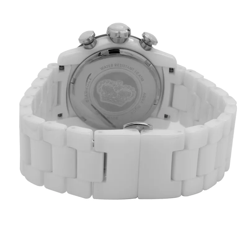GLAM ROCK relógio de senhora de quartzo suíço GR50116D (42mm) - mostrador branco em madrepérola, bracelete de silicone branca