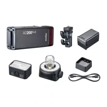 Godox AD200Pro II kit de flash de mão com Bare Bulb & Fresnel Head, 200Ws, TTL/HSS, sistema X de 2,4GHz