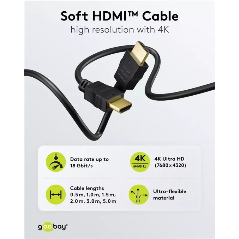 Cabo HDMI Goobay 80105 Soft High-Speed com Ethernet - 5m preto