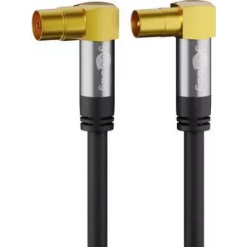 Cabo de antena TV Goobay 10 m, blindagem quádrupla, 135 dB, fichas coaxiais angulares douradas, preto 70475