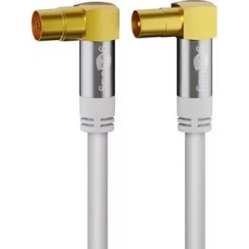 Cabo de antena de TV Goobay (135 dB típ.), blindagem quádrupla, 1 m, branco – banhado a ouro, conector fêmea coaxial 90° > conector macho coaxial 90° (70411)
