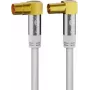 Cabo de antena de TV Goobay (135 dB típ.), blindagem quádrupla, 1 m, branco – banhado a ouro, conector fêmea coaxial 90° > conector macho coaxial 90° (70411)