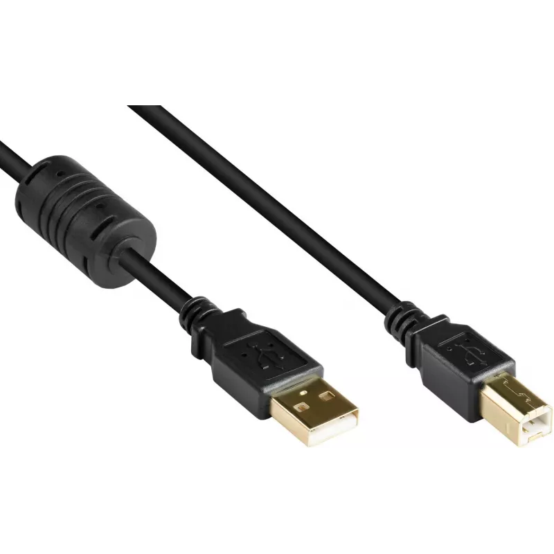 Good Connections Cabo USB 2.0 A para B com núcleo de ferrite, dourado, preto, 1m