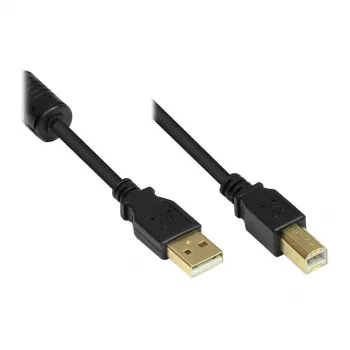 Good Connections Cabo USB 2.0 A para B com núcleo de ferrite, dourado, preto, 1m