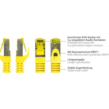 GoodConnections Cabo de patch RJ45 Cat.7 S/FTP PiMF sem halogéneos com proteção da patilha, amarelo 8070R-400Y