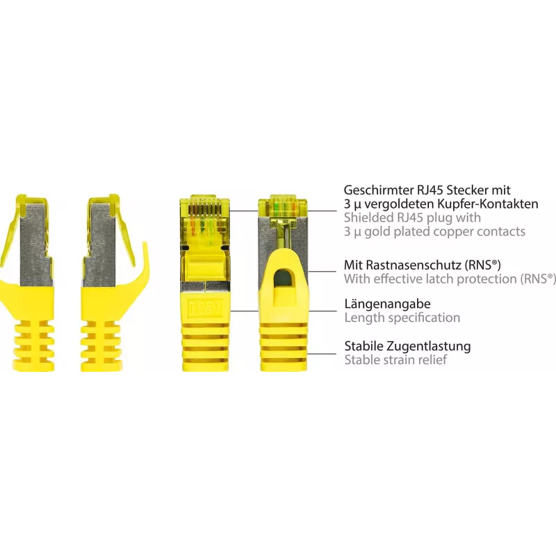 GoodConnections Cabo de patch RJ45 Cat.7 S/FTP PiMF sem halogéneos com proteção da patilha, amarelo 8070R-400Y
