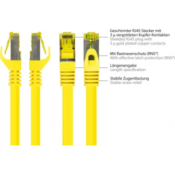 GoodConnections Cabo de patch RJ45 Cat.7 S/FTP PiMF sem halogéneos com proteção da patilha, amarelo 8070R-400Y