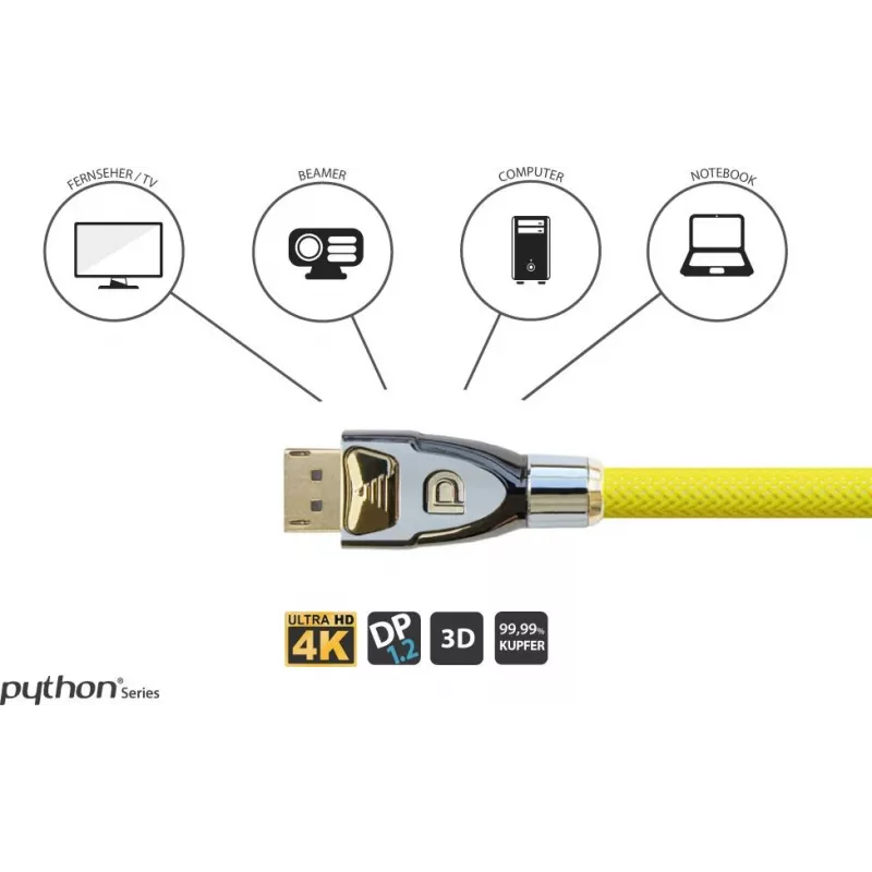 GoodConnections Alcasa Python Cabo DisplayPort 1.4 8K 60Hz 2m macho a macho Dourado GC-M0074