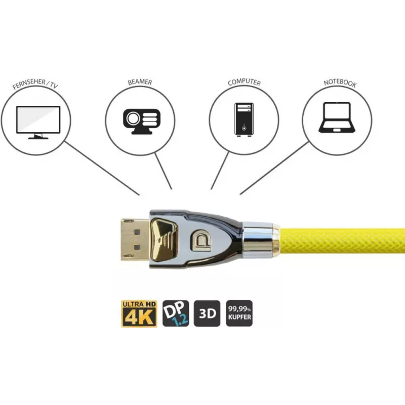 GoodConnections Alcasa Python Cabo DisplayPort 1.4 8K 60Hz 2m macho a macho Dourado GC-M0074