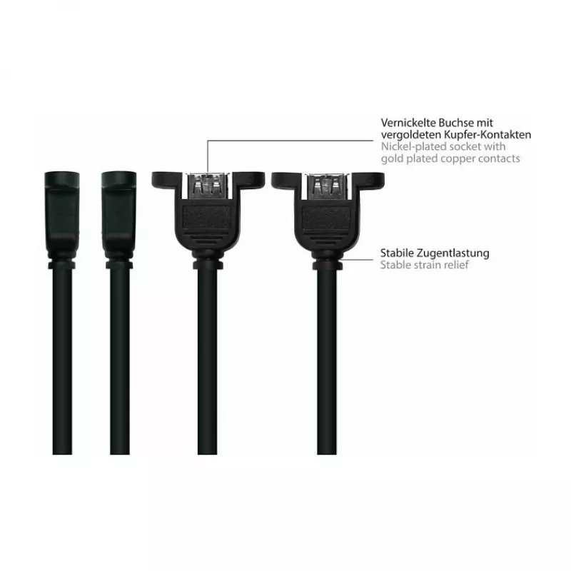 GoodConnections Alcasa UK20P-AEA-020S Cabo de Extensão USB 2.0, Ficha USB-A para Conector Fêmea USB-A, 2 m, Preto