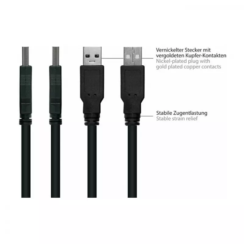 GoodConnections Alcasa UK20P-AEA-020S Cabo de Extensão USB 2.0, Ficha USB-A para Conector Fêmea USB-A, 2 m, Preto