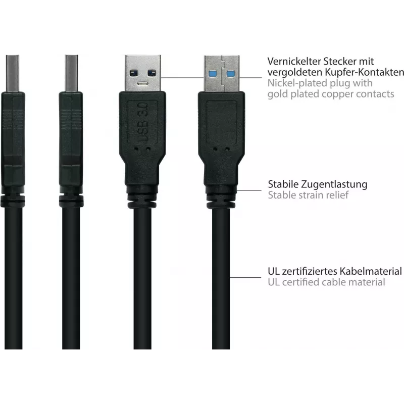 GoodConnections Alcasa cabo USB 3.2 Gen 1, USB-A para Micro-B, 1,8 m, preto