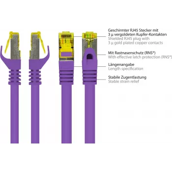 Cabo de patch Cat.7 S/FTP GoodConnections com RNS® Latch Protection, 40 m, violeta 8070R-400V