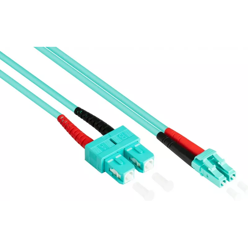 GoodConnections Cabo de patch de fibra ótica OM3 duplex multimodo SC para LC, 50/125 µm, 1m, LSZH Aqua LW-801LS3