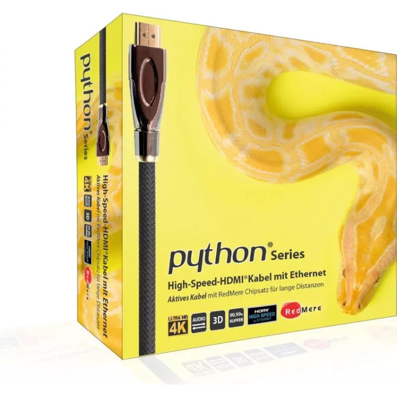 Cabo HDMI de alta velocidade GoodConnections PYTHON Series com Ethernet, 4K UHD 60Hz, 18Gbps, banhado a ouro, trança de nylon, 3m, Preto (GC-M0018)