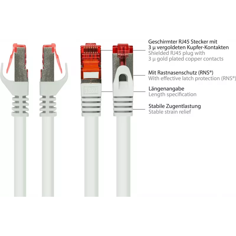 Cabo de rede GoodConnections RNS® Cat.6 S/FTP PiMF com proteção da patilha, branco, 25 m 8060-250W