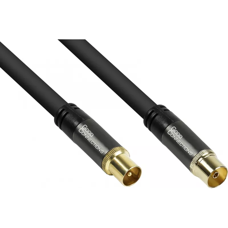 GoodConnections Cabo de Antena SmartFLEX, Ficha Coaxial IEC Macho para Fêmea, Banhado a Ouro, Quádrupla Blindagem, 120 dB de Atenuação de Blindagem, Preto, 30 m (GC-M2060)