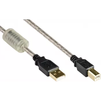 Cabo Good Connections USB 2.0 de alta qualidade com núcleo de ferrite e contactos dourados, transparente, 5 m